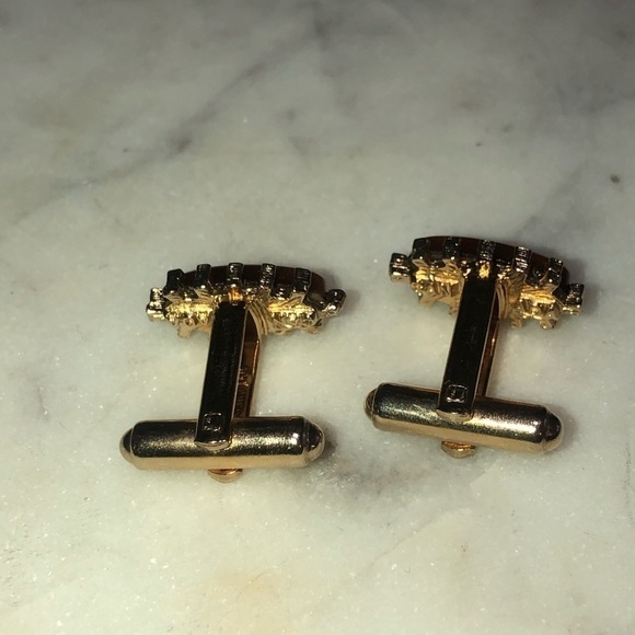 vtg Abstract Agate Thin Oval Shaped Gold Tone Cufflinks Retro Costume .5” - Picture 3 of 6